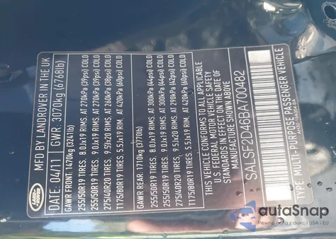 2011 Land Rover Range Rover Sport Hse из США, поврежденный, VIN SALSF2D46BA700482